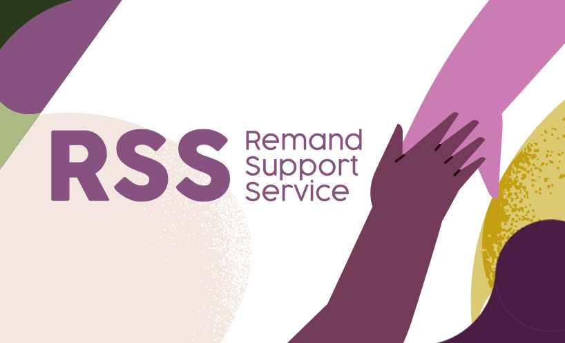 Graphic image depicting a hand reaching to pull up another hand. Text reads Remand Support Service